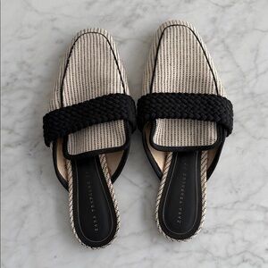 Zara Black and Cream Woven Mules